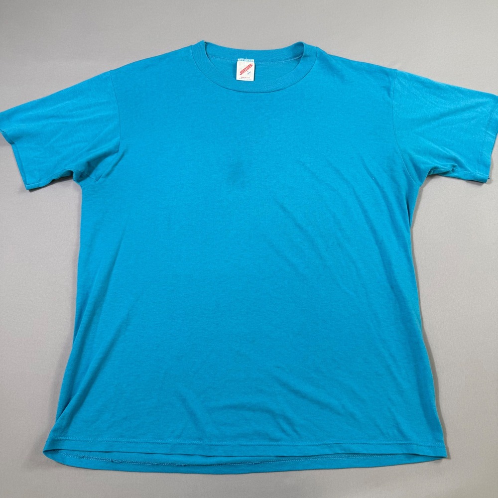 VTG‎ Jerzees T-Shirt Mens Large Turquoise Single Stitch Paper Thin Made in USA